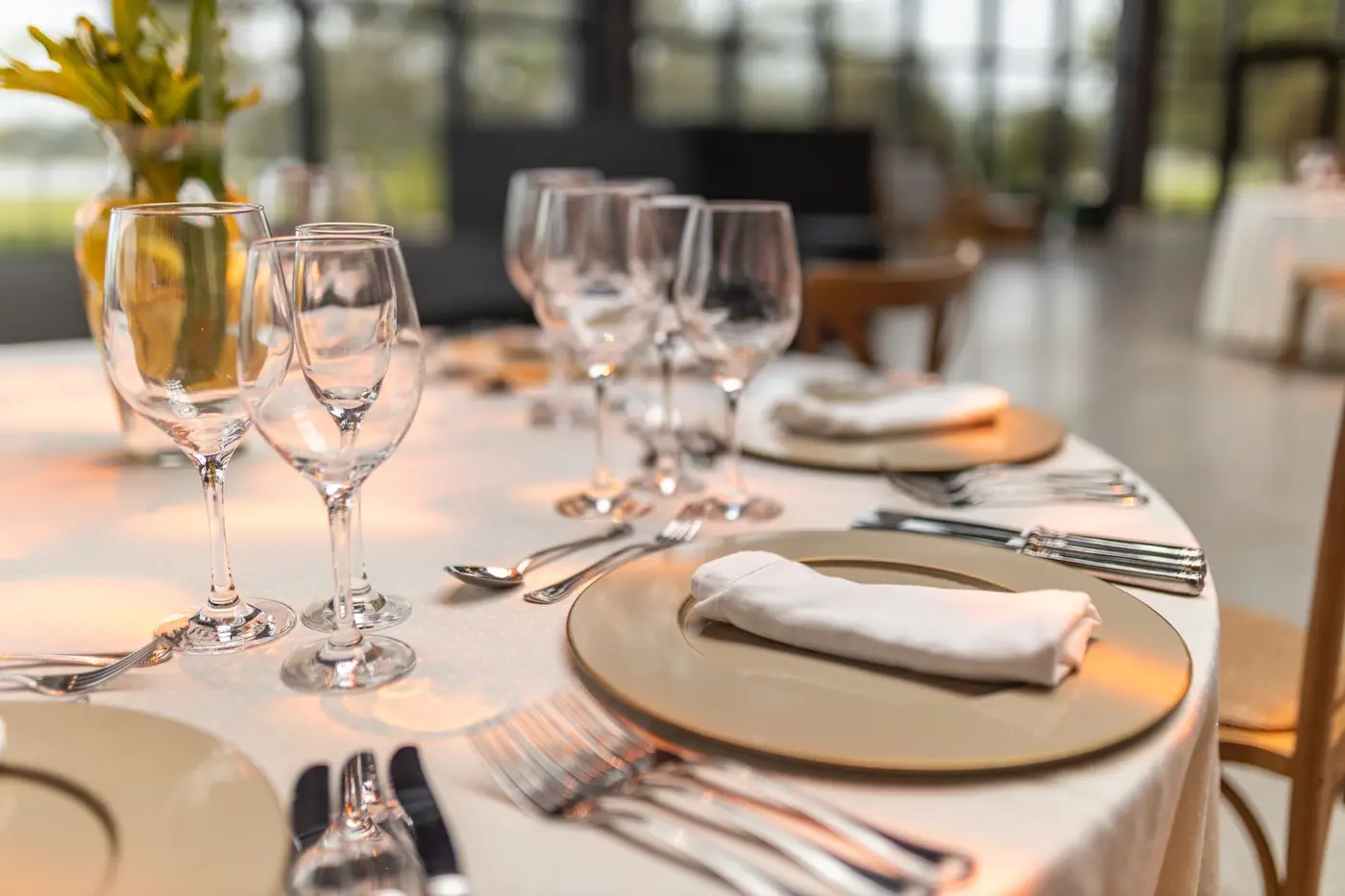 A laid table in a fine dining room before service